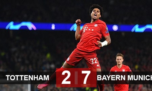 Video bóng đá Champions League: Tottenham 2-7 Bayern Munich