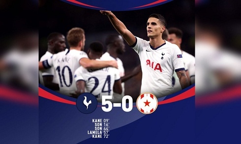 Video bóng đá Champions League 2019-2020: Tottenham 5-0 Crvena