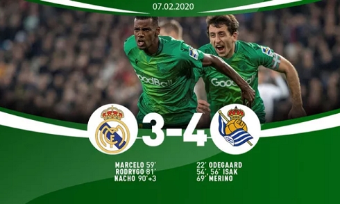 Video bóng đá Cup Nhà Vua Tây Ban Nha: Real Madrid 3-4 Sociedad