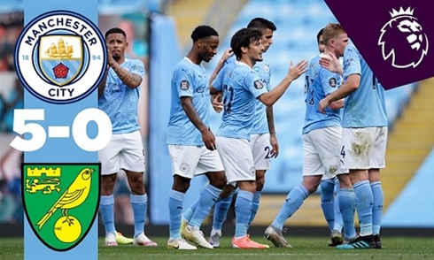 Video bóng đá Premier League 2019-2020: Man City 5-0 Norwich